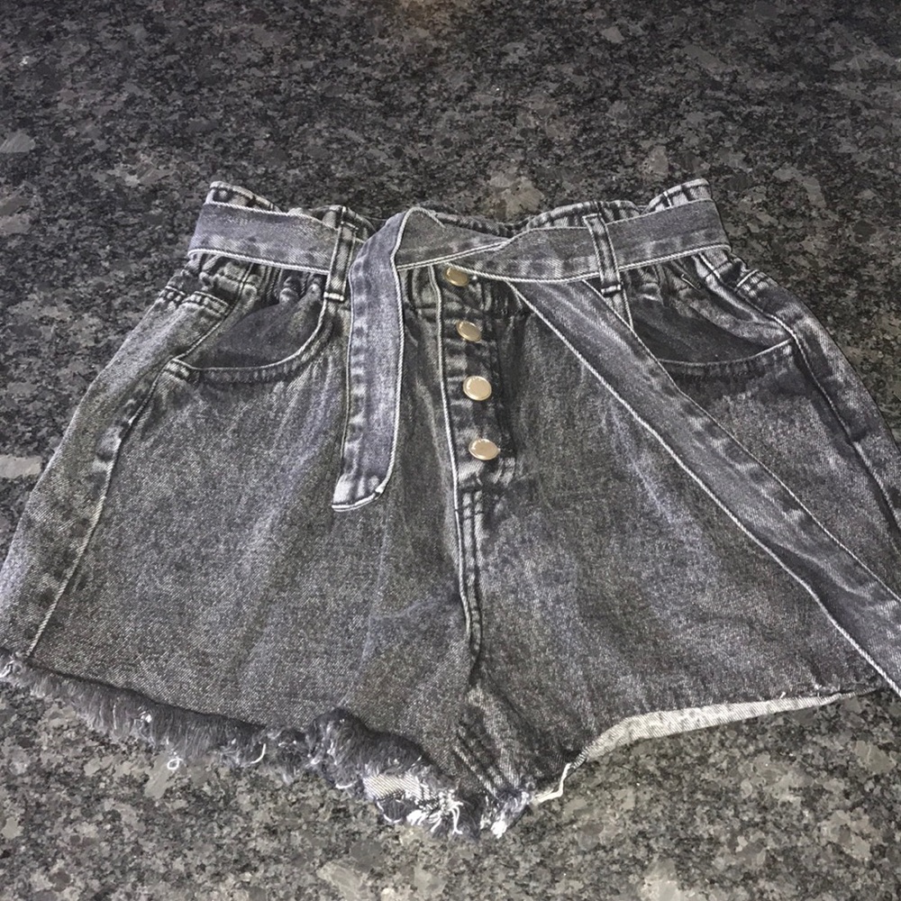 Forever 21 Black Denim Wash Paper Bag Shorts